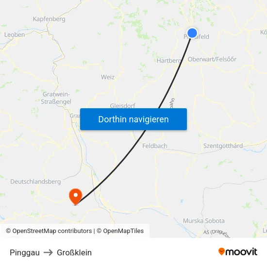 Pinggau to Großklein map