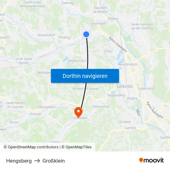 Hengsberg to Großklein map