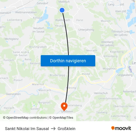 Sankt Nikolai Im Sausal to Großklein map