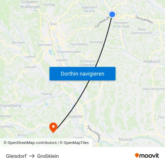 Gleisdorf to Großklein map