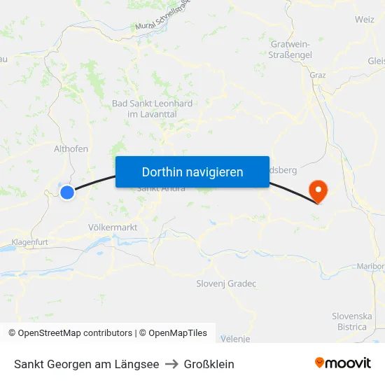 Sankt Georgen am Längsee to Großklein map