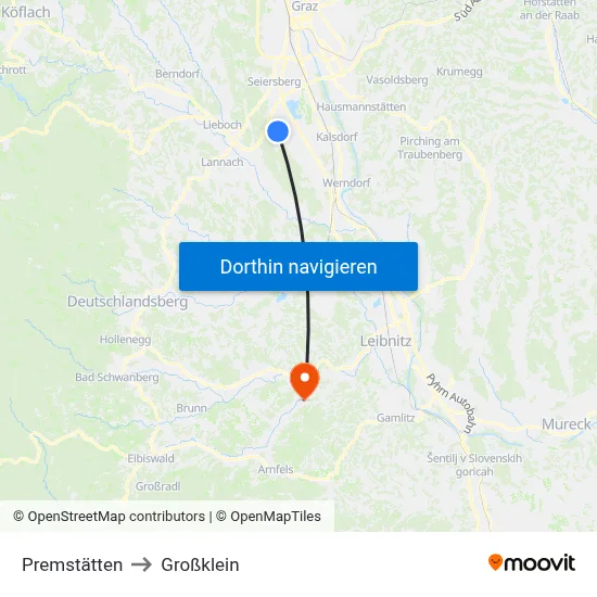 Premstätten to Großklein map