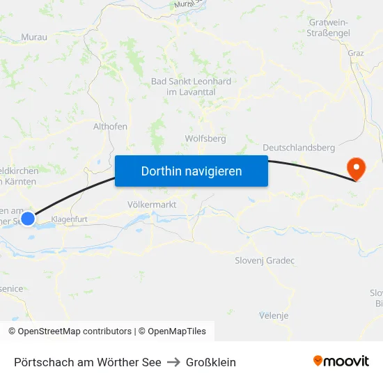 Pörtschach am Wörther See to Großklein map