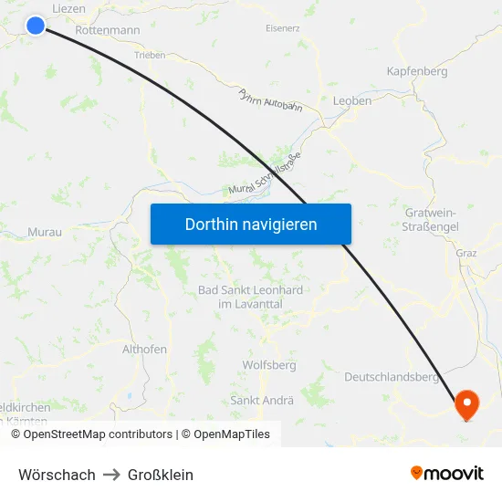 Wörschach to Großklein map