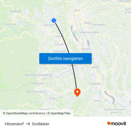 Hitzendorf to Großklein map