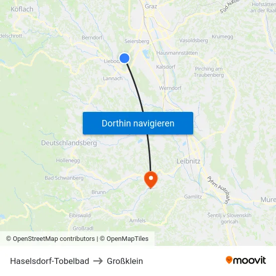 Haselsdorf-Tobelbad to Großklein map