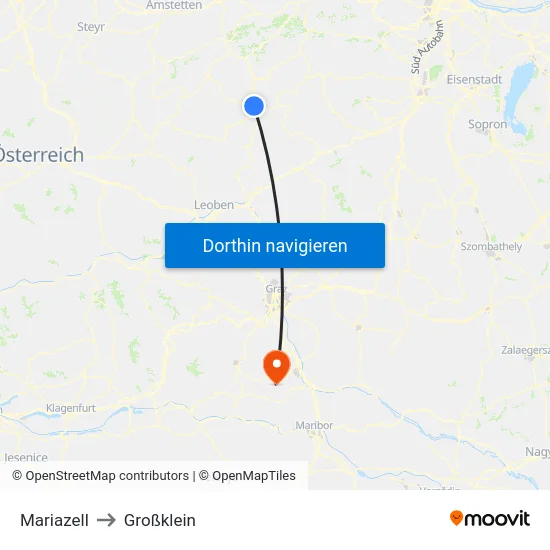 Mariazell to Großklein map