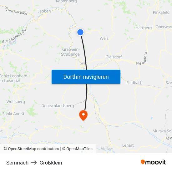 Semriach to Großklein map