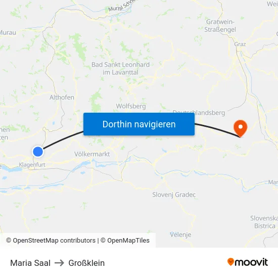 Maria Saal to Großklein map