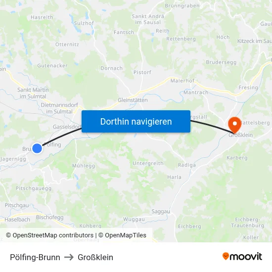 Pölfing-Brunn to Großklein map