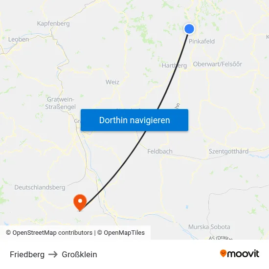 Friedberg to Großklein map