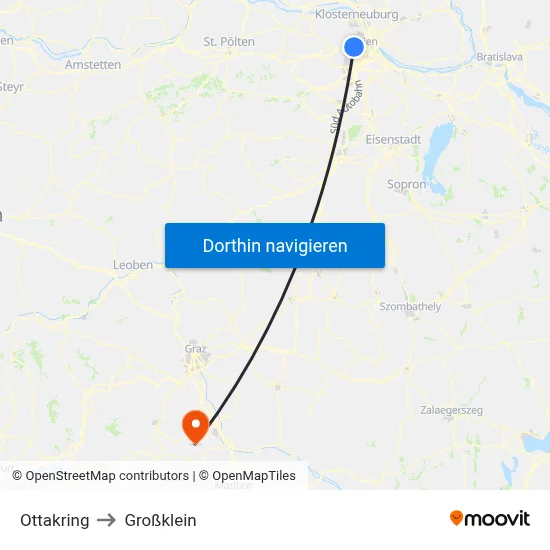 Ottakring to Großklein map