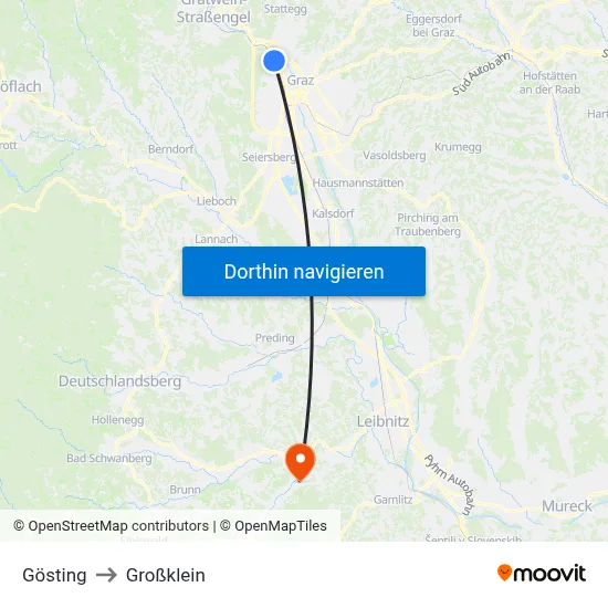Gösting to Großklein map