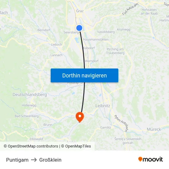 Puntigam to Großklein map
