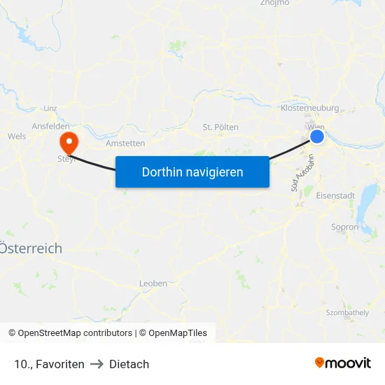 10., Favoriten to Dietach map