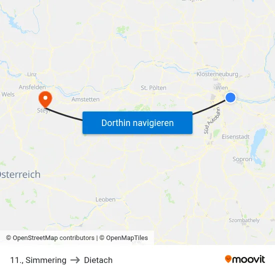 11., Simmering to Dietach map