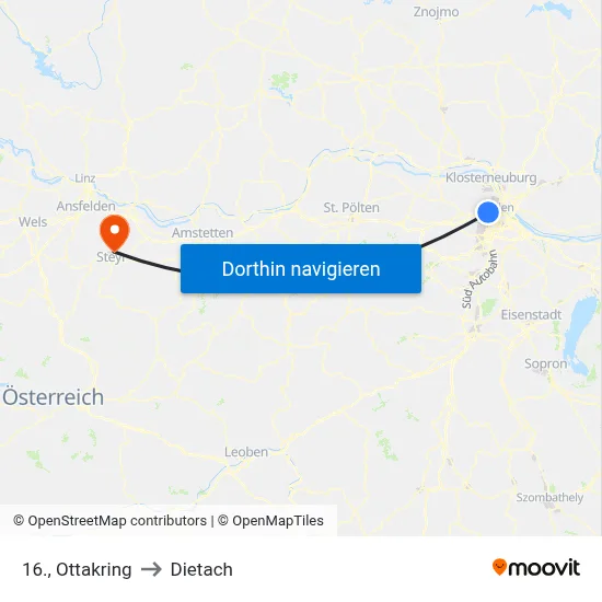 16., Ottakring to Dietach map