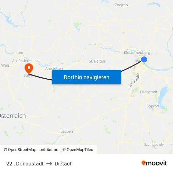 22., Donaustadt to Dietach map