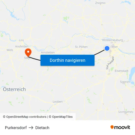 Purkersdorf to Dietach map