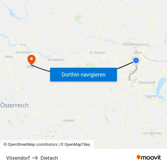 Vösendorf to Dietach map