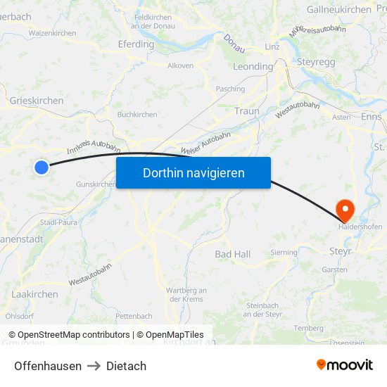 Offenhausen to Dietach map