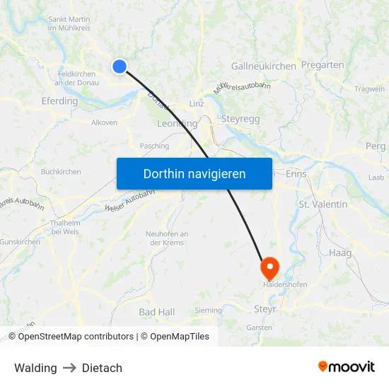 Walding to Dietach map