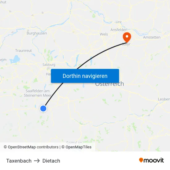 Taxenbach to Dietach map