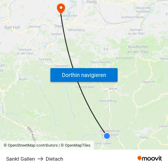Sankt Gallen to Dietach map