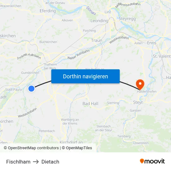 Fischlham to Dietach map