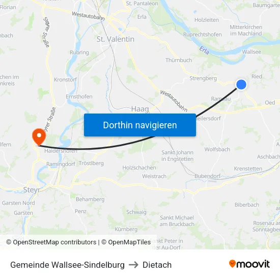 Gemeinde Wallsee-Sindelburg to Dietach map