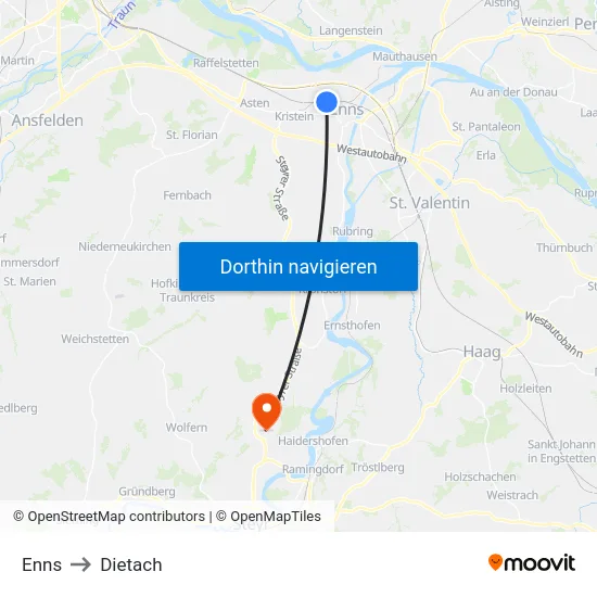 Enns to Dietach map