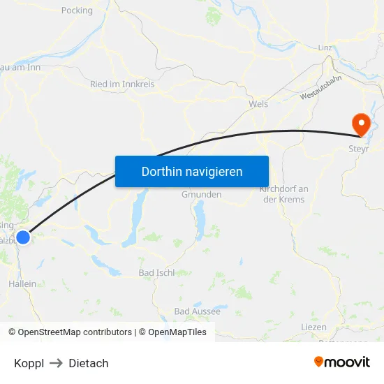 Koppl to Dietach map