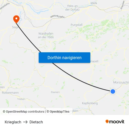 Krieglach to Dietach map