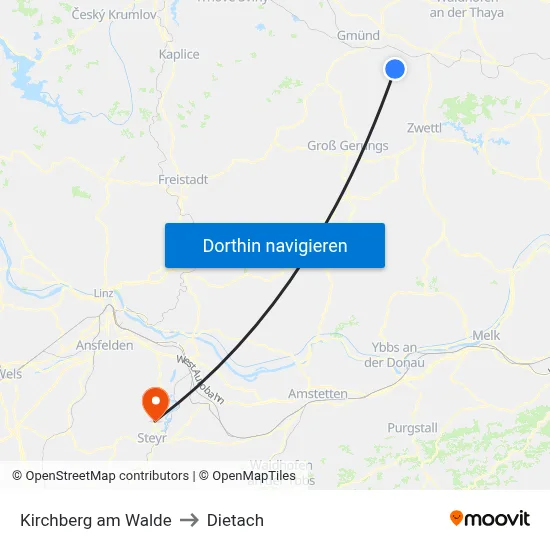 Kirchberg am Walde to Dietach map