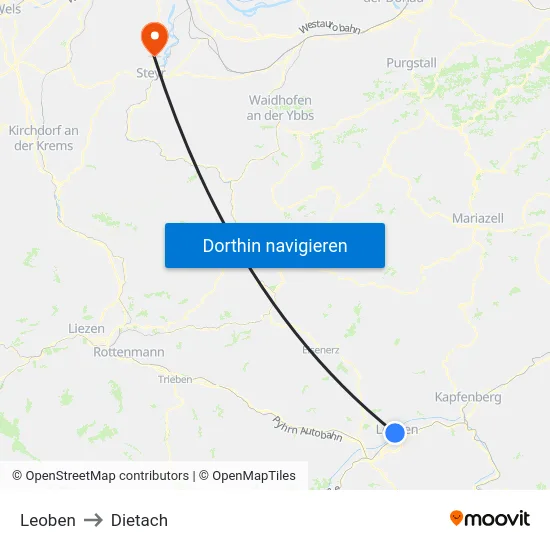 Leoben to Dietach map