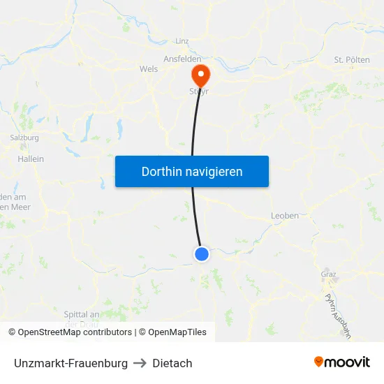 Unzmarkt-Frauenburg to Dietach map