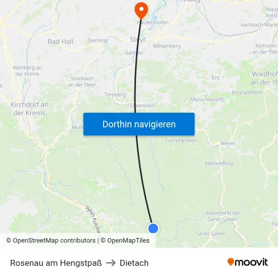 Rosenau am Hengstpaß to Dietach map