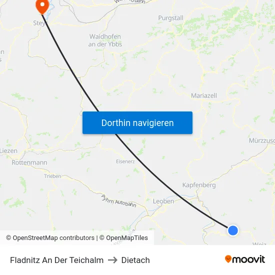 Fladnitz An Der Teichalm to Dietach map