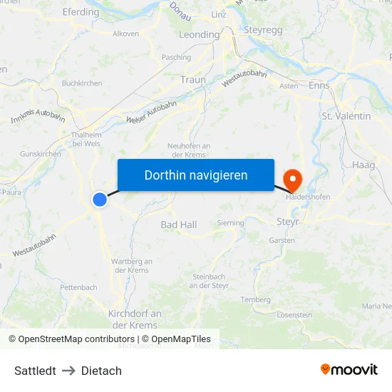 Sattledt to Dietach map