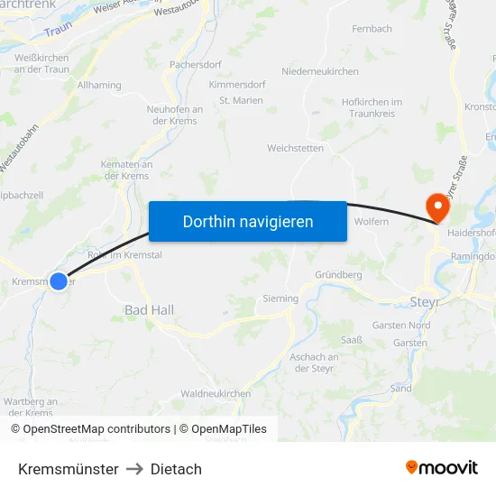 Kremsmünster to Dietach map