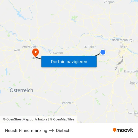Neustift-Innermanzing to Dietach map