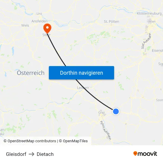 Gleisdorf to Dietach map
