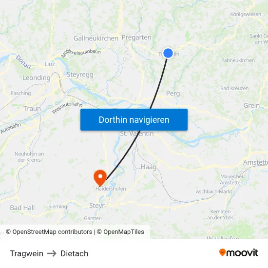 Tragwein to Dietach map