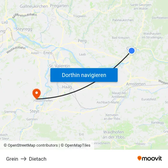 Grein to Dietach map