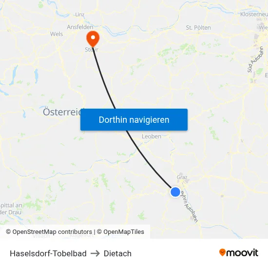 Haselsdorf-Tobelbad to Dietach map
