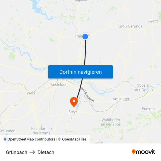 Grünbach to Dietach map