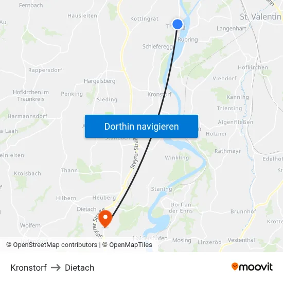 Kronstorf to Dietach map