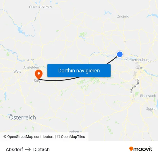 Absdorf to Dietach map