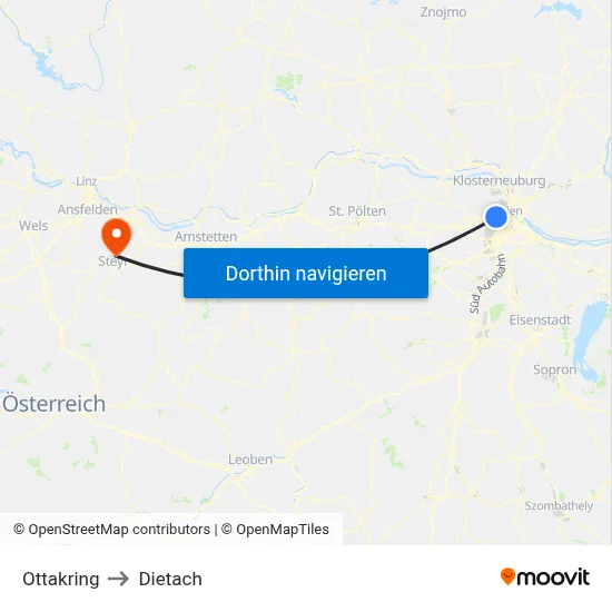 Ottakring to Dietach map