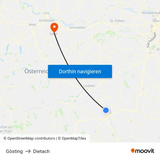 Gösting to Dietach map